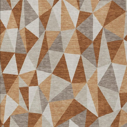 5' X 8' Orange And Brown Geometric Washable Indoor Outdoor Area Rug