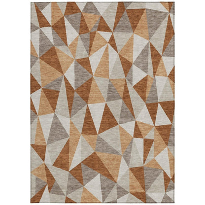 5' X 8' Orange And Brown Geometric Washable Indoor Outdoor Area Rug