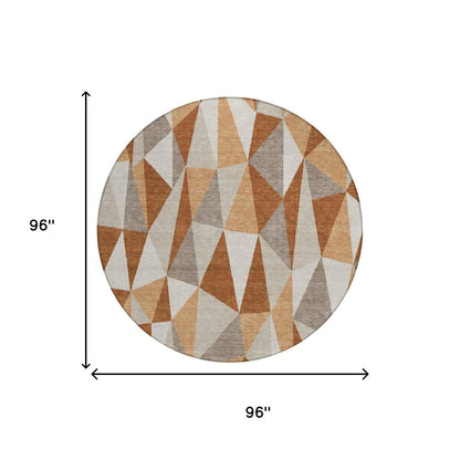 8' Orange And Brown Round Geometric Washable Indoor Outdoor Area Rug HomeRoots