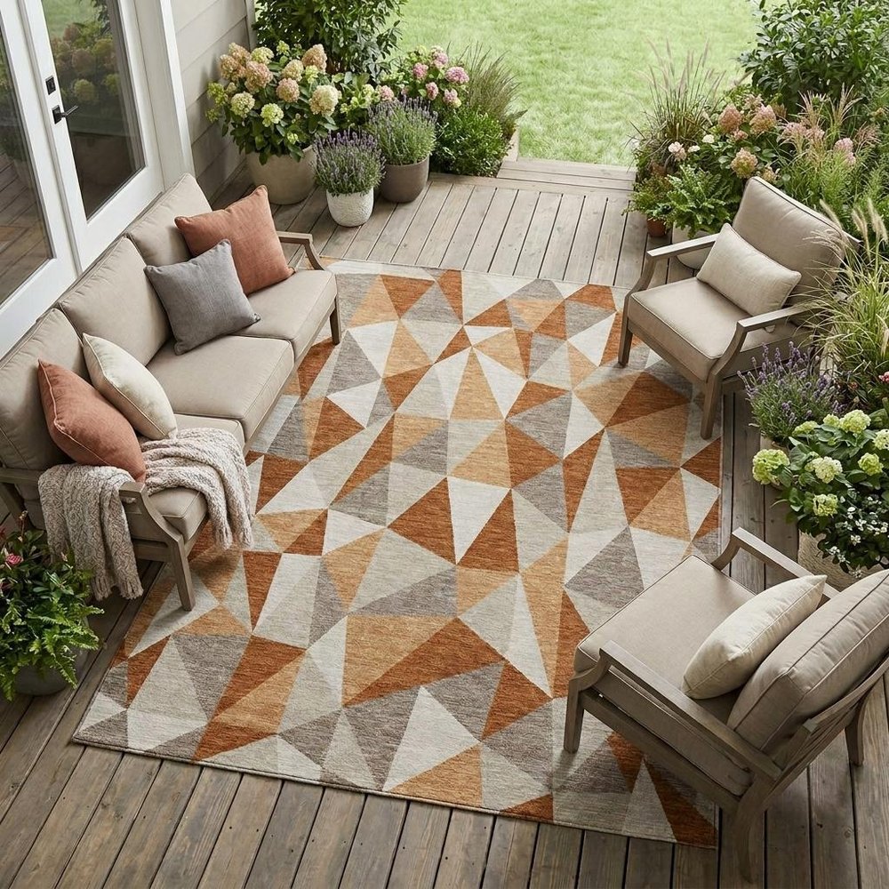 8' X 10' Orange And Brown Geometric Washable Indoor Outdoor Area Rug HomeRoots
