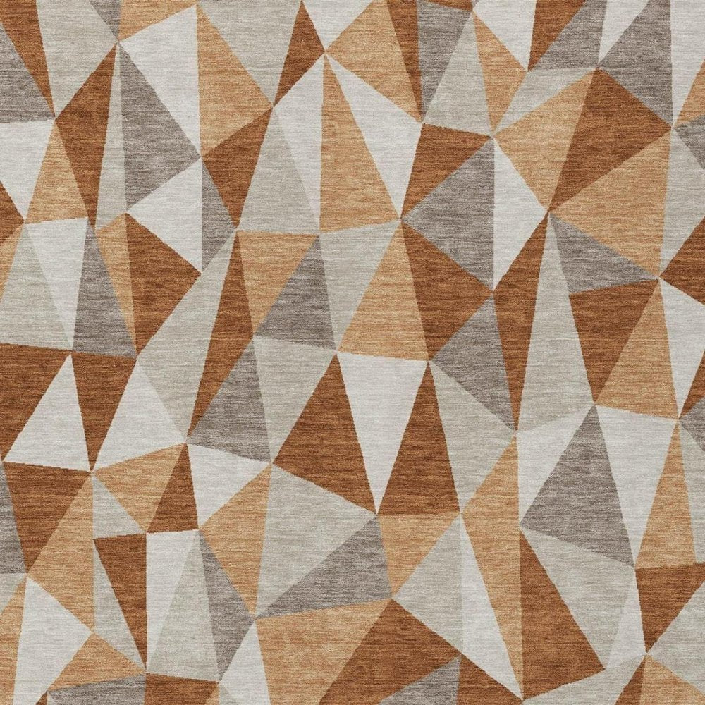 8' X 10' Orange And Brown Geometric Washable Indoor Outdoor Area Rug