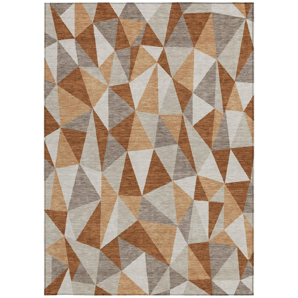8' X 10' Orange And Brown Geometric Washable Indoor Outdoor Area Rug
