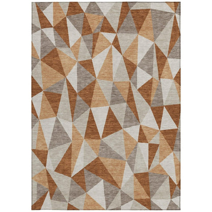 8' X 10' Orange And Brown Geometric Washable Indoor Outdoor Area Rug