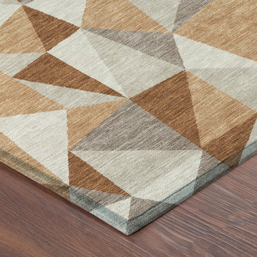 8' X 10' Orange And Brown Geometric Washable Indoor Outdoor Area Rug
