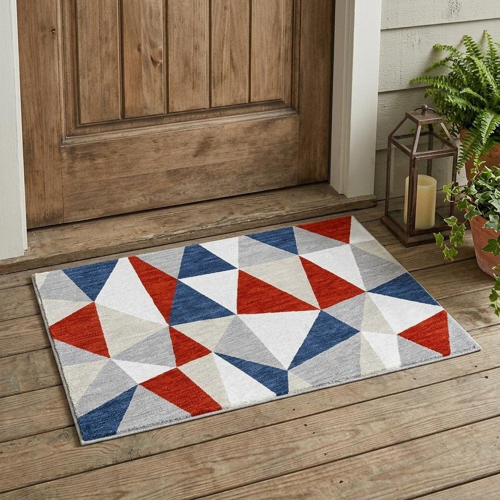 3' X 5' Red And Silver Geometric Washable Indoor Outdoor Area Rug — view 5