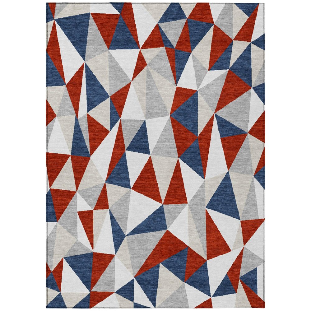 3' X 5' Red And Silver Geometric Washable Indoor Outdoor Area Rug — view 1