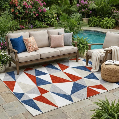 5' X 8' Red And Silver Geometric Washable Indoor Outdoor Area Rug HomeRoots