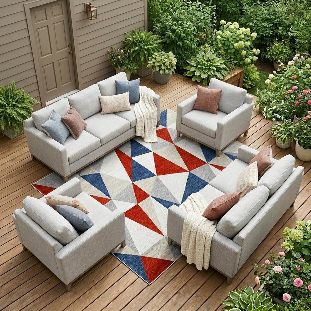 8' X 10' Red And Silver Geometric Washable Indoor Outdoor Area Rug — view 5