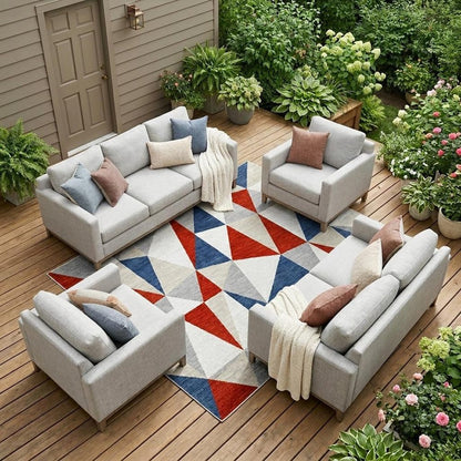 8' X 10' Red And Silver Geometric Washable Indoor Outdoor Area Rug HomeRoots