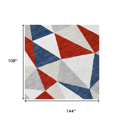 9' X 12' Red And Silver Geometric Washable Indoor Outdoor Area Rug HomeRoots