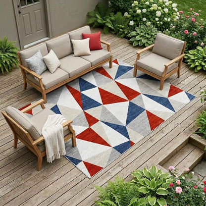 9' X 12' Red And Silver Geometric Washable Indoor Outdoor Area Rug HomeRoots