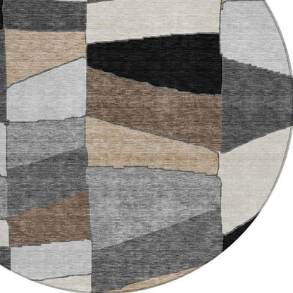 8' Black And Graphite Round Geometric Washable Indoor Outdoor Area Rug HomeRoots