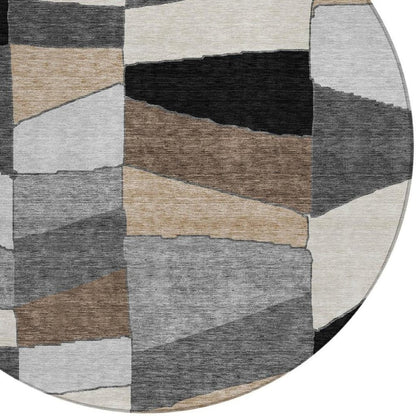 8' Black And Graphite Round Geometric Washable Indoor Outdoor Area Rug HomeRoots