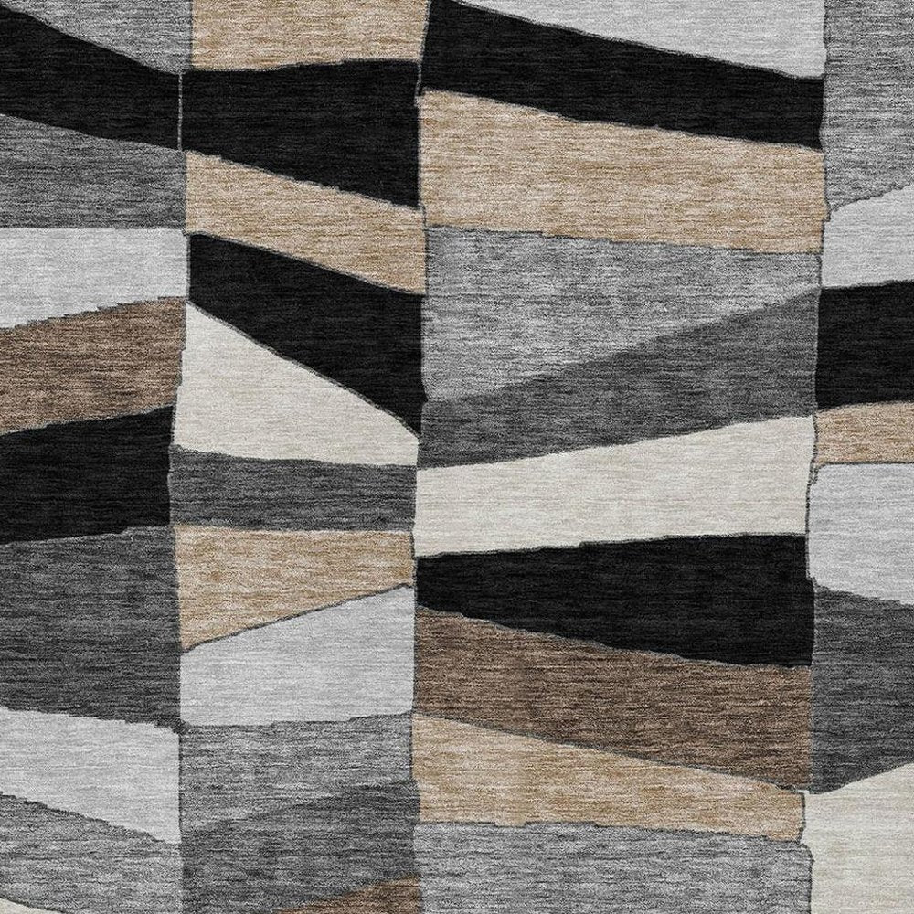 8' X 10' Black And Graphite Geometric Washable Indoor Outdoor Area Rug — view 4