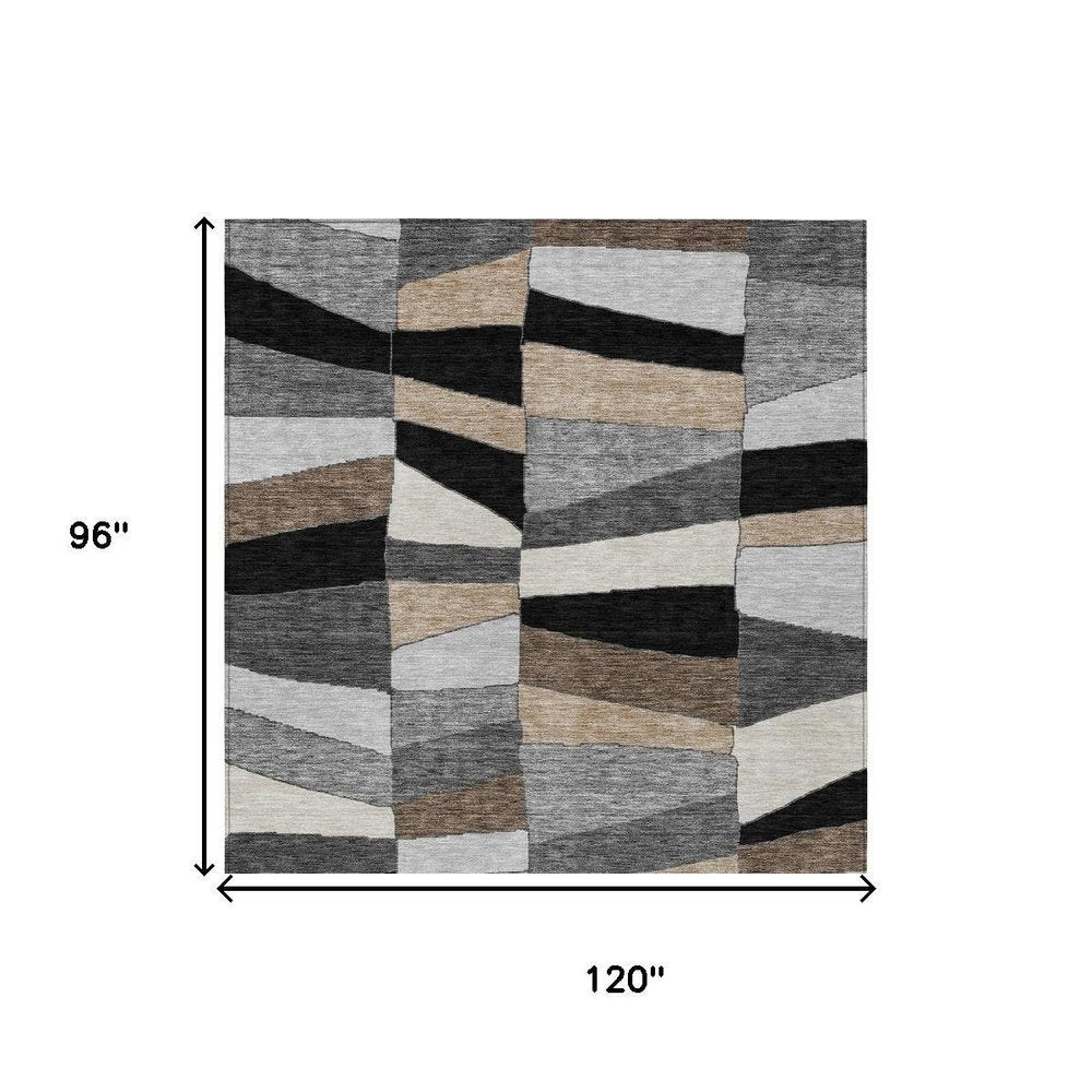 8' X 10' Black And Graphite Geometric Washable Indoor Outdoor Area Rug HomeRoots