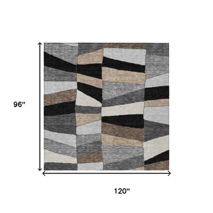 8' X 10' Black And Graphite Geometric Washable Indoor Outdoor Area Rug HomeRoots