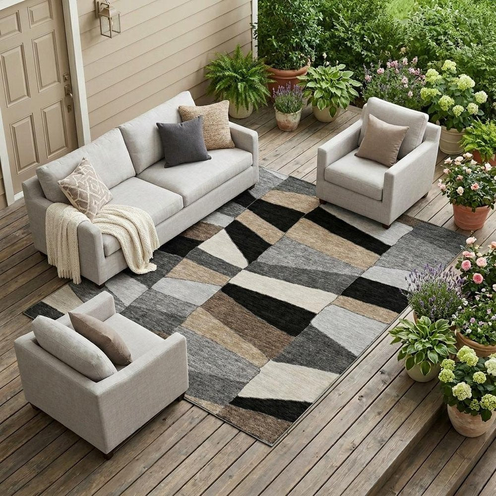8' X 10' Black And Graphite Geometric Washable Indoor Outdoor Area Rug — view 11