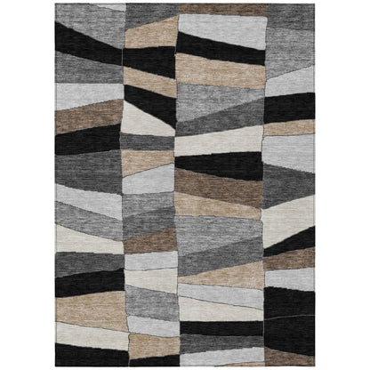 8' X 10' Black And Graphite Geometric Washable Indoor Outdoor Area Rug HomeRoots
