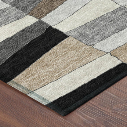 8' X 10' Black And Graphite Geometric Washable Indoor Outdoor Area Rug HomeRoots