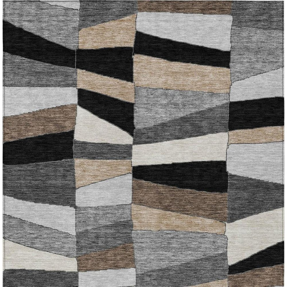 9' X 12' Black And Graphite Geometric Washable Indoor Outdoor Area Rug HomeRoots