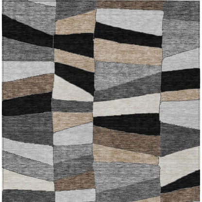 9' X 12' Black And Graphite Geometric Washable Indoor Outdoor Area Rug HomeRoots