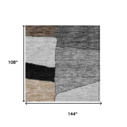 9' X 12' Black And Graphite Geometric Washable Indoor Outdoor Area Rug HomeRoots