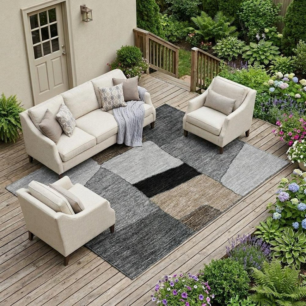 9' X 12' Black And Graphite Geometric Washable Indoor Outdoor Area Rug HomeRoots