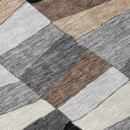 9' X 12' Black And Graphite Geometric Washable Indoor Outdoor Area Rug HomeRoots