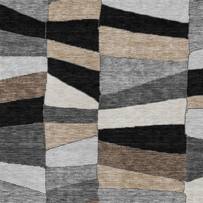 10' X 14' Black And Graphite Geometric Washable Indoor Outdoor Area Rug HomeRoots