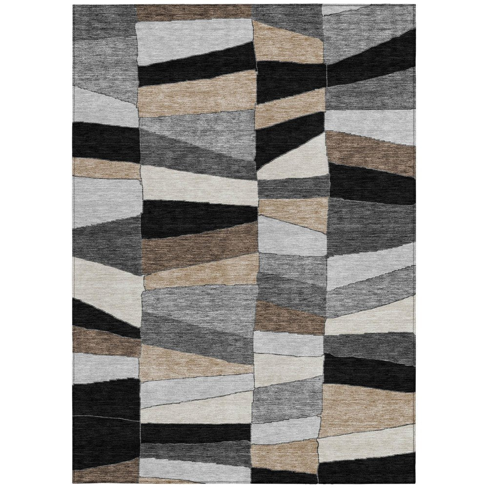 10' X 14' Black And Graphite Geometric Washable Indoor Outdoor Area Rug — view 5