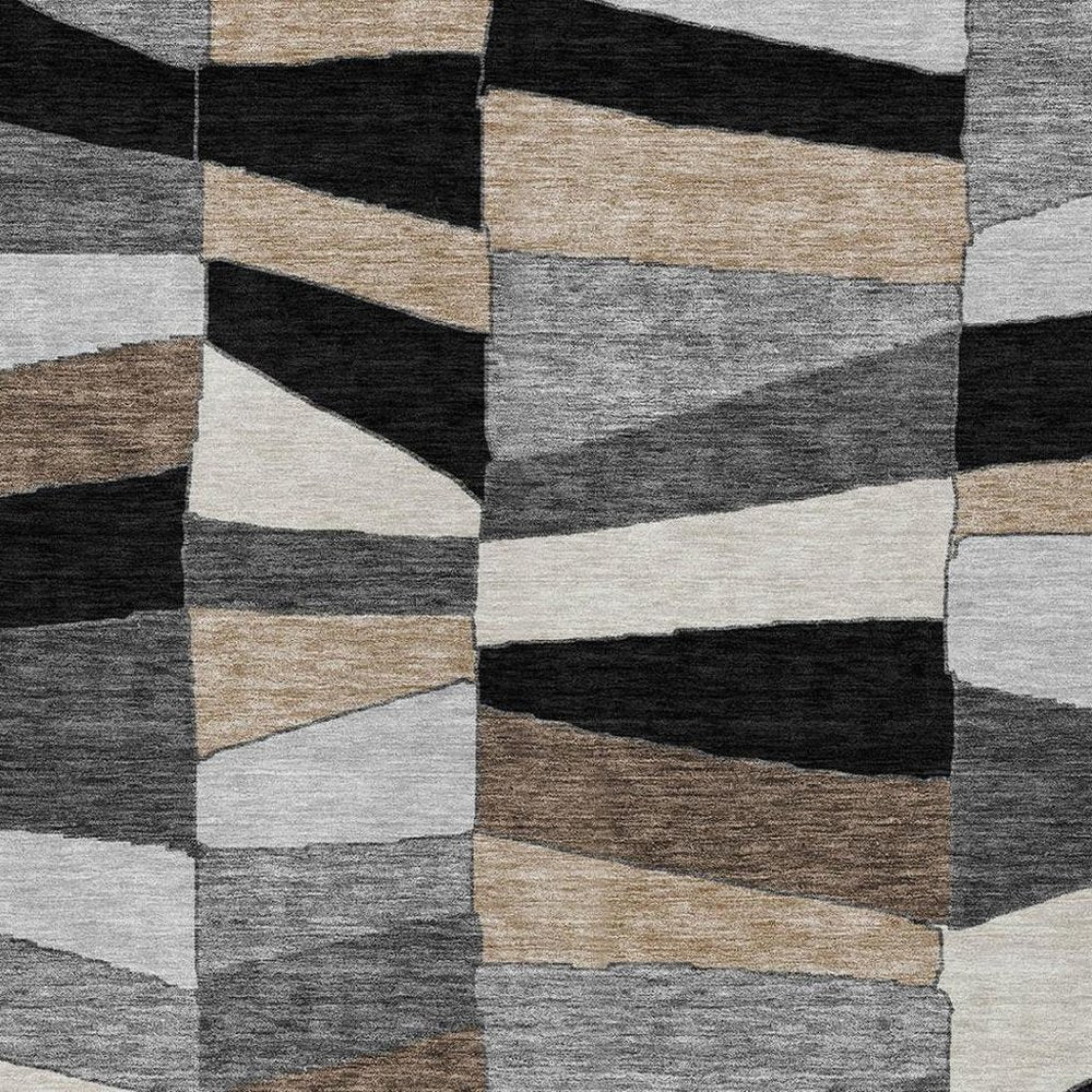 10' X 14' Black And Graphite Geometric Washable Indoor Outdoor Area Rug HomeRoots