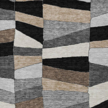 10' X 14' Black And Graphite Geometric Washable Indoor Outdoor Area Rug HomeRoots