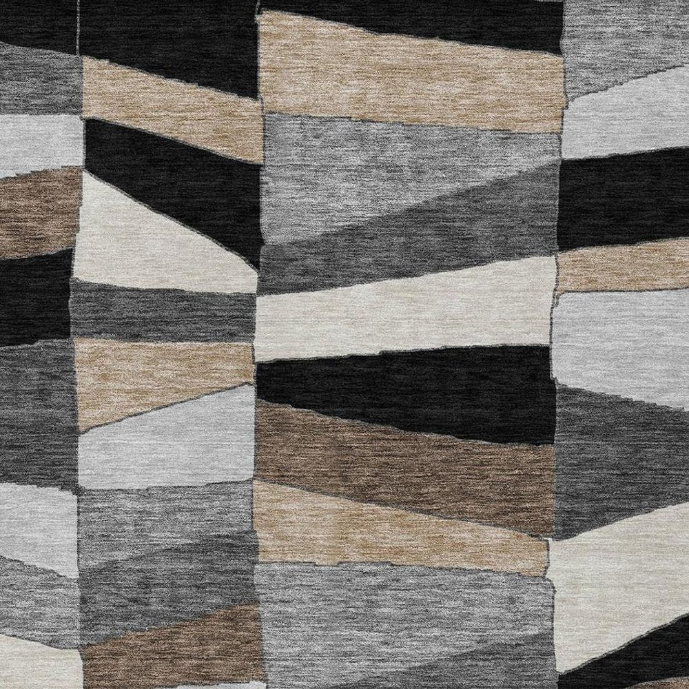10' X 14' Black And Graphite Geometric Washable Indoor Outdoor Area Rug — view 8