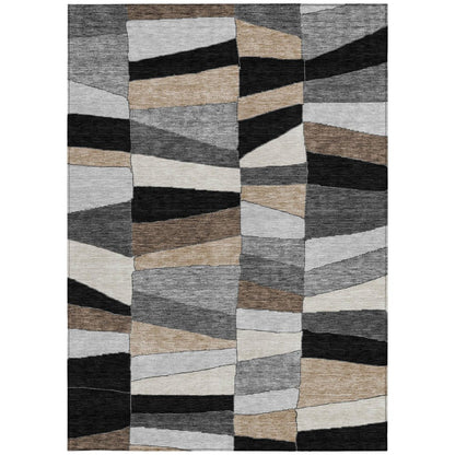 10' X 14' Black And Graphite Geometric Washable Indoor Outdoor Area Rug HomeRoots