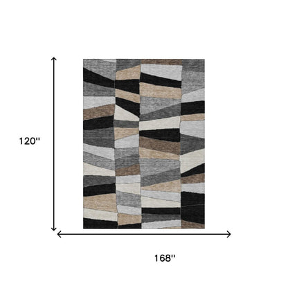 10' X 14' Black And Graphite Geometric Washable Indoor Outdoor Area Rug HomeRoots