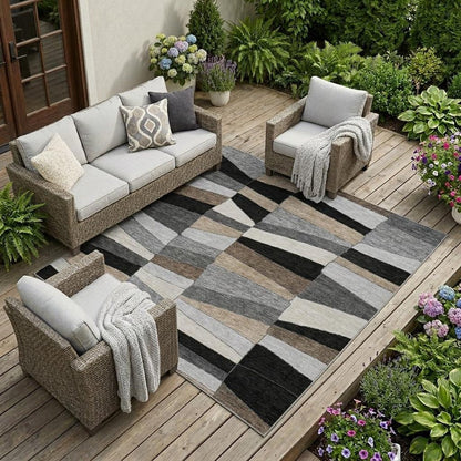 10' X 14' Black And Graphite Geometric Washable Indoor Outdoor Area Rug HomeRoots