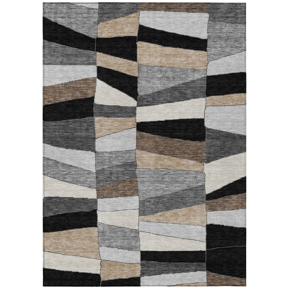 10' X 14' Black And Graphite Geometric Washable Indoor Outdoor Area Rug HomeRoots