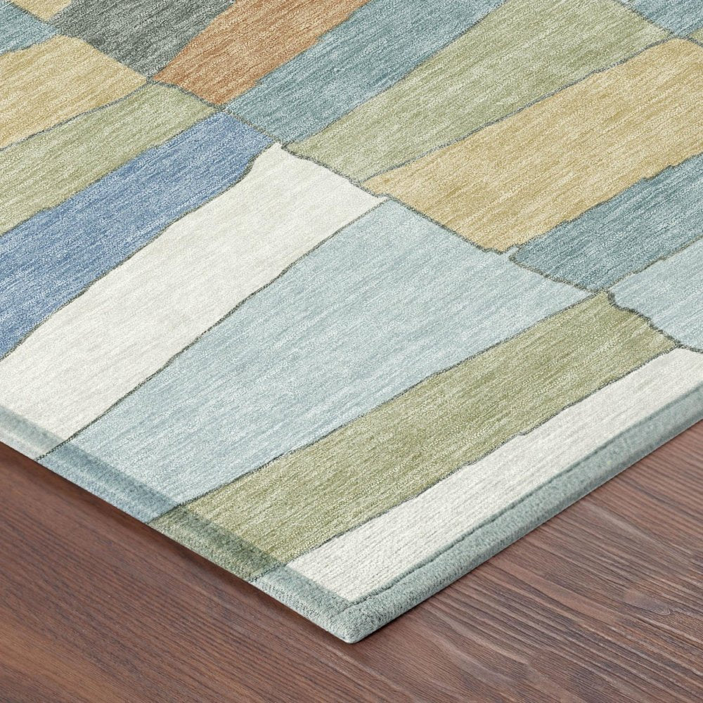 3' X 5' Blue And Ivory Geometric Washable Indoor Outdoor Area Rug — view 3