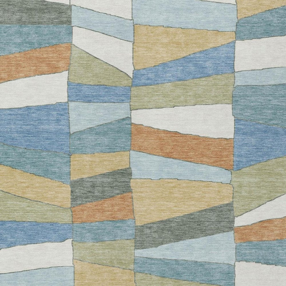 5' X 8' Blue And Ivory Geometric Washable Indoor Outdoor Area Rug