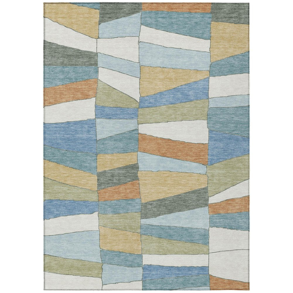 5' X 8' Blue And Ivory Geometric Washable Indoor Outdoor Area Rug — view 1