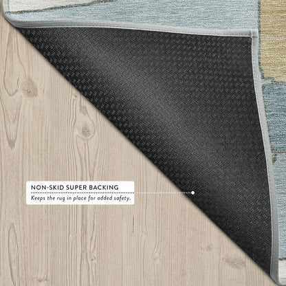 5' X 8' Blue And Ivory Geometric Washable Indoor Outdoor Area Rug