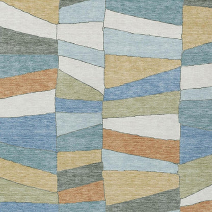 8' X 10' Blue And Ivory Geometric Washable Indoor Outdoor Area Rug