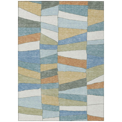 8' X 10' Blue And Ivory Geometric Washable Indoor Outdoor Area Rug HomeRoots