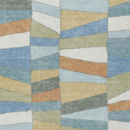 9' X 12' Blue And Ivory Geometric Washable Indoor Outdoor Area Rug