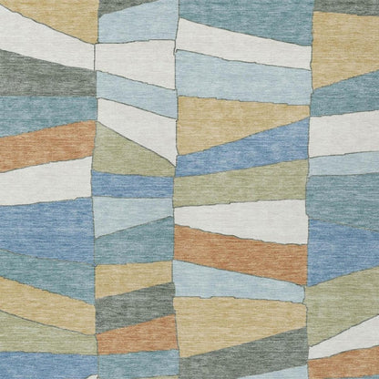 9' X 12' Blue And Ivory Geometric Washable Indoor Outdoor Area Rug