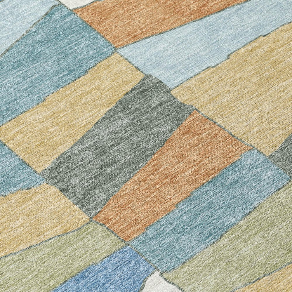 10' X 14' Blue And Ivory Geometric Washable Indoor Outdoor Area Rug — view 3