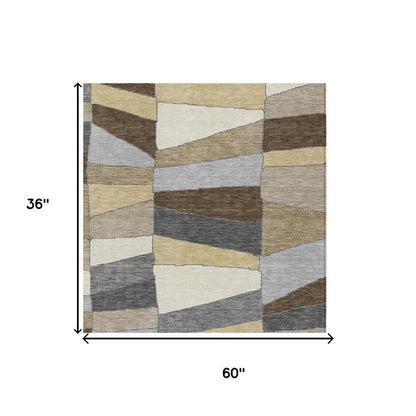 3' X 5' Chocolate And Brown Geometric Washable Indoor Outdoor Area Rug HomeRoots