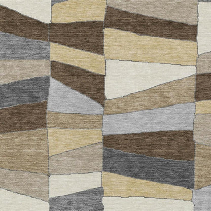 5' X 8' Chocolate And Brown Geometric Washable Indoor Outdoor Area Rug