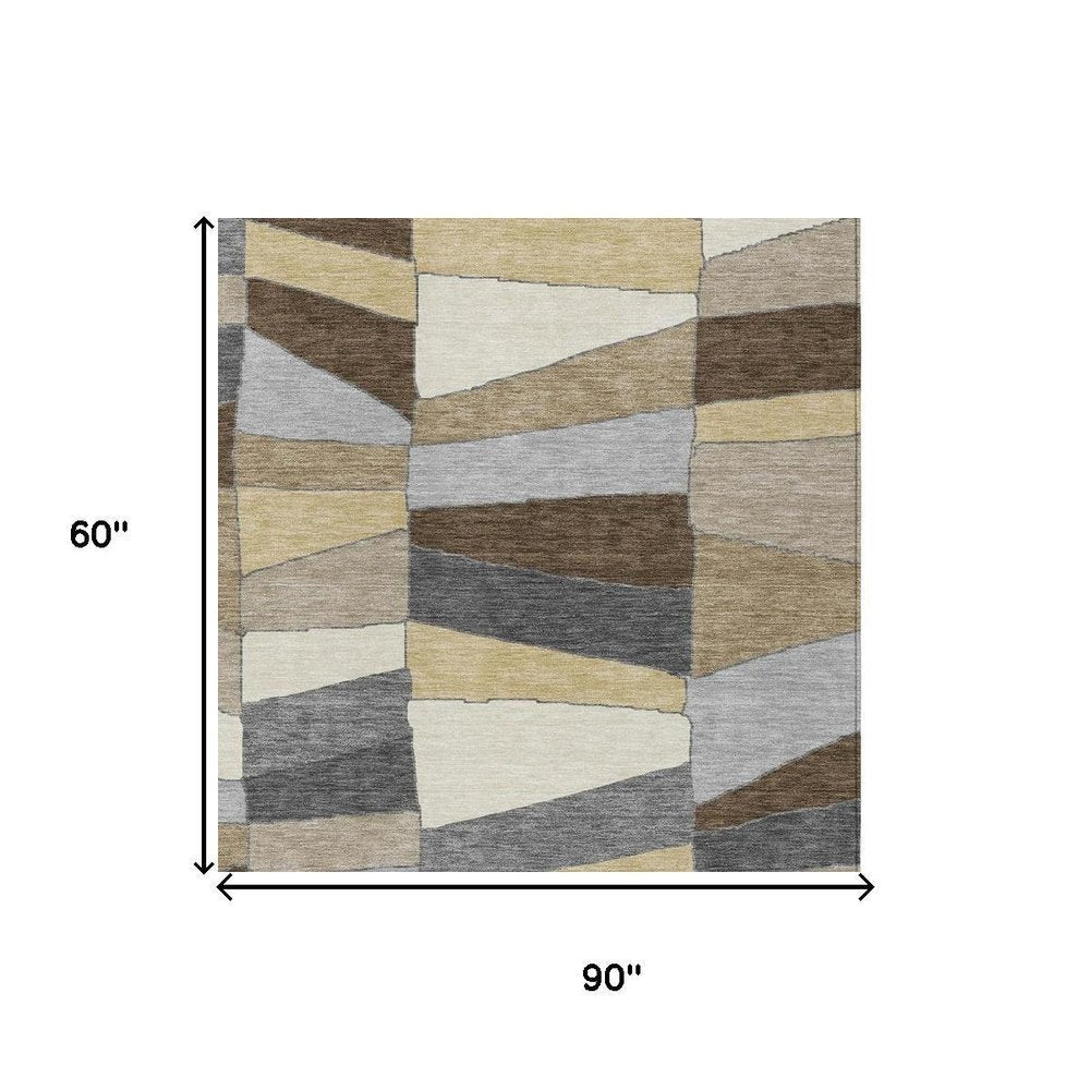 5' X 8' Chocolate And Brown Geometric Washable Indoor Outdoor Area Rug HomeRoots