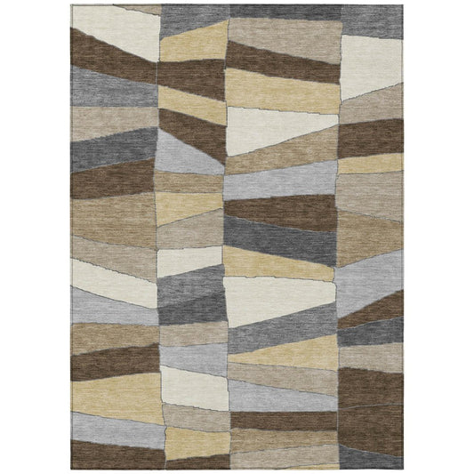 5' X 8' Chocolate And Brown Geometric Washable Indoor Outdoor Area Rug